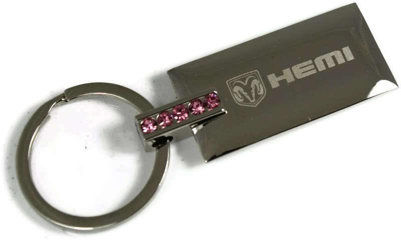 Charcoal Hemi Rectangular Pink Crystal Authentic Key Chain - Click Image to Close